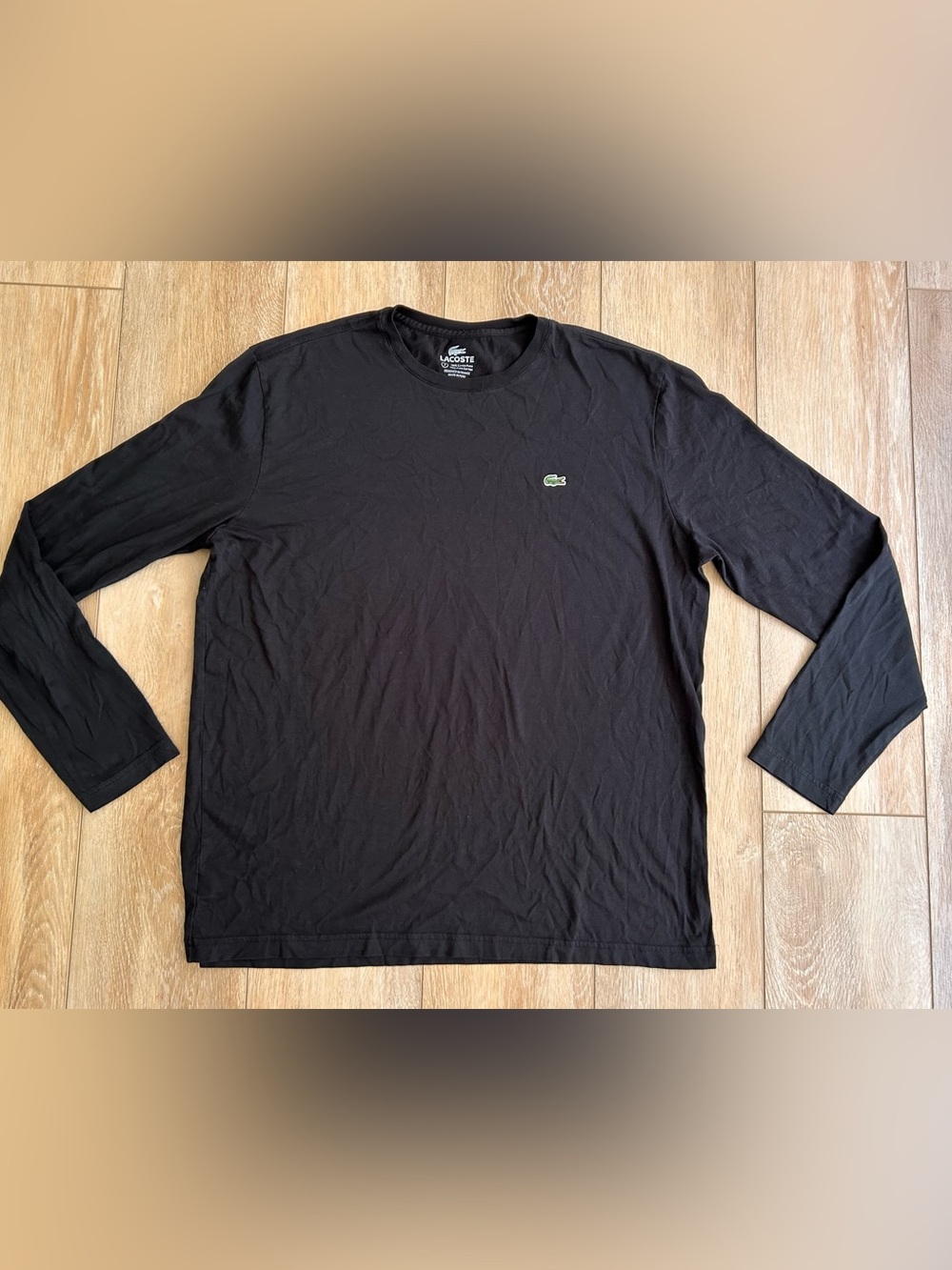 Lacoste Men’s Long Sleeve Crew Tee - Black with Green Crocodile